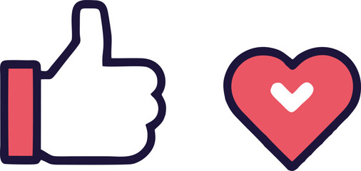 Thumb up and like line icons set isolated on white background flat vector illustration