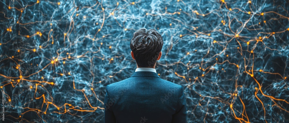 Aufkleber complex and chaotic business process, disorganized management structure, tangled decision tree, illu
