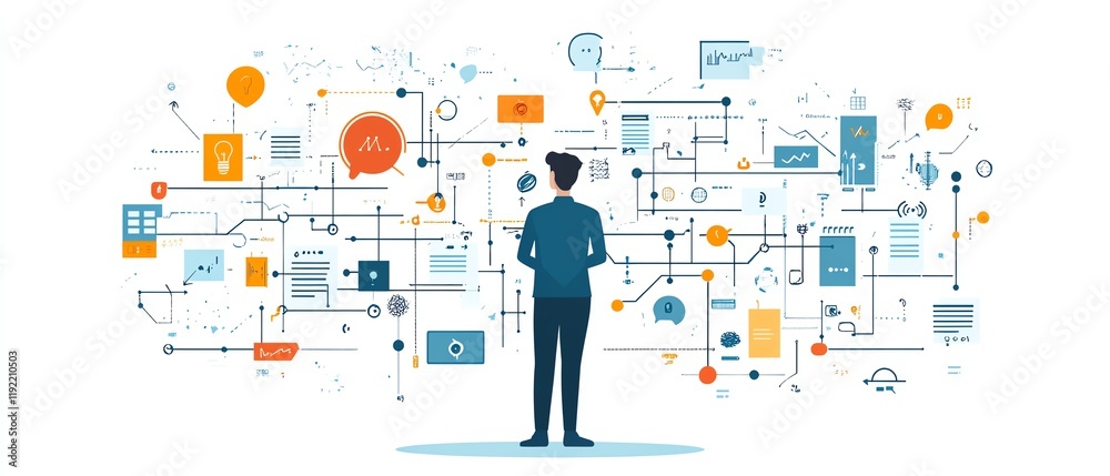 Poster Disordered corporate management with chaotic decision tree, messy business processes, visualizing complexity and inefficiency in organizational workflows