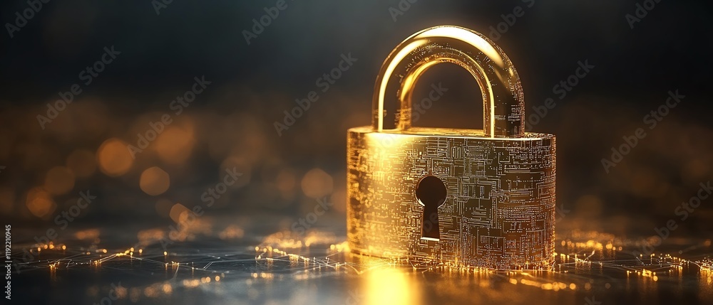 Aufkleber golden padlock with digital circuits, representing secure password technology, preventing fraud, saf