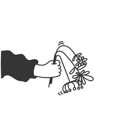 hand drawn doodle hand holding wilted flower
