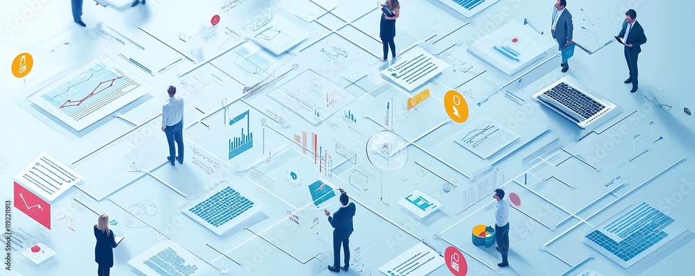 Poster Overwhelming business process, disordered decision tree, complex and messy management structure, chaotic workflow creating confusion and frustration in a corporate setting