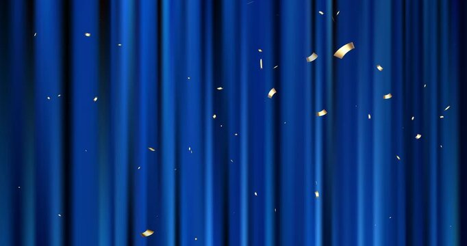 blue stage curtain and gold confetti background (endless loop)