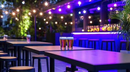 vibrant bar scene featuring illuminated tables and colorful drinks, perfect for social gatherings