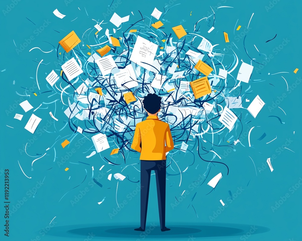 Leinwandbilder chaotic business process with complex, messy management, tangled decision tree, overwhelming workloa