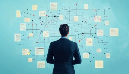 Complicated and chaotic management process, disorganized decision tree, messy business workflow, illustrating inefficiency and confusion in corporate structure