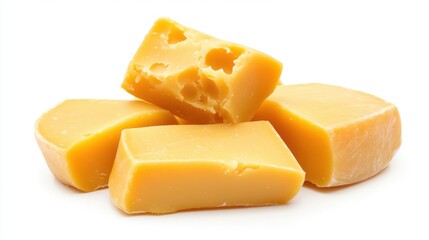 A piece of yellow cheese is cut in half