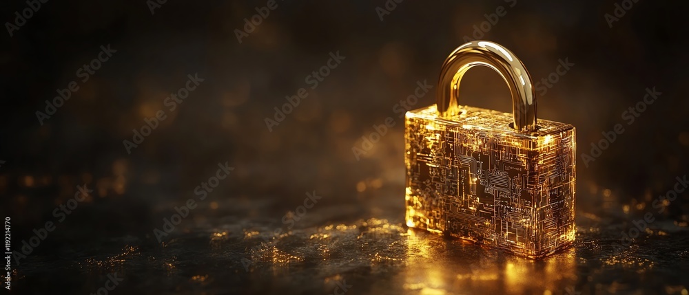 Aufkleber golden padlock with electronic circuits, representing hightech password security technology, protect