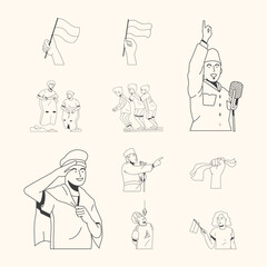 Indonesian Independence Day Illustration Pack Outline Style