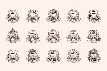 National Pancake Day Illustration Pack Outline Style