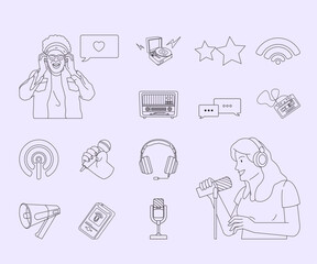 Podcast Hand Drawn Elements Pack Outline Style