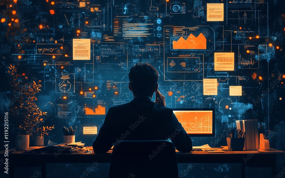 Aufkleber Messy decisionmaking process, complicated and chaotic business management, disorganized workflow and decision tree, visualizing the disorder and complexity of business operations