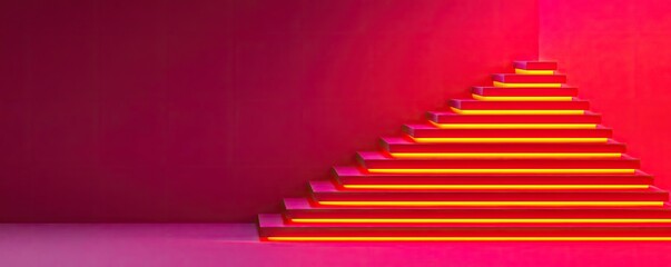 Obraz premium Vivid gradient concept. Vibrant neon stairs create a futuristic and artistic atmosphere in a minimalist space.