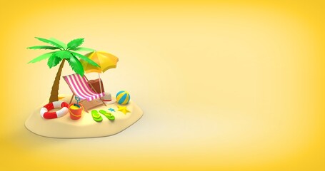 Beach Paradise with Palm Tree and Summer Accessories, travel concept