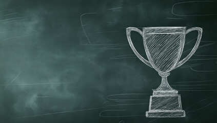 A trophy is drawn on a chalkboard