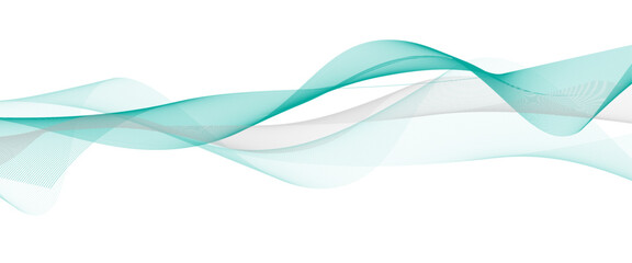 Abstract grey and teal flowing wave lines on white background. wave line for banner, template, wallpaper background with wave design.