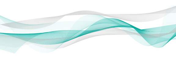 Abstract grey and teal flowing wave lines on white background. wave line for banner, template, wallpaper background with wave design.
