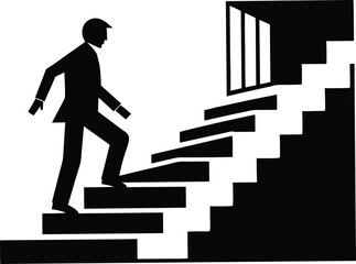 Walking up staircase or stairs icon silhouette and vector