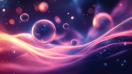 Abstract exploration background with luminous orbs and flowing designs