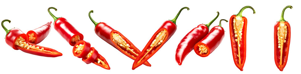 Red Chili Peppers Sliced Halved Spicy Hot Ingredient Food