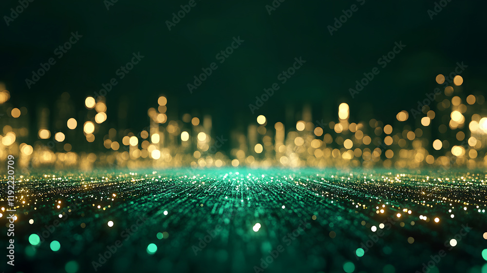 Poster a mesmerizing abstract landscape featuring glowing lights and a shimmering surface, evoking a sense 
