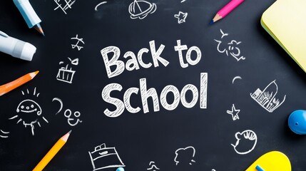 Back to School Chalkboard Wallpaper - Old-fashioned chalkboard, back to school theme, pencils,  notepad, learning, education, childhood.