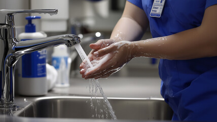a surgeon washes his hands before operating. Hospital concept.	
