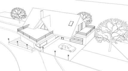Fototapeta premium house traditional architecture plan 3d illustration 