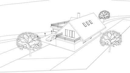 Obraz premium house traditional architecture plan 3d illustration 