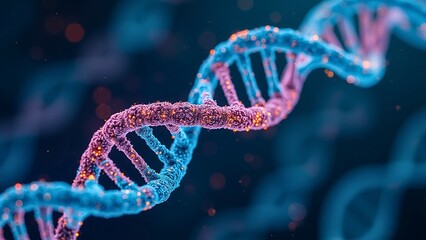 Visualize DNA structure with double helix, base pairs, and genetic coding in a vibrant, detailed design.