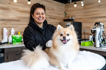 Plakat Grooming session dogs pet spa photography indoor space close-up pet care concept