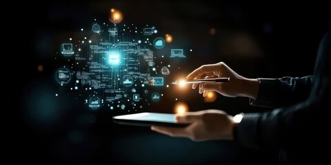 Digital transformation insights exploring technology trends in business virtual environment interactive medium futuristic view