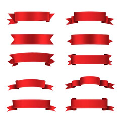 A set of red ribbons with a white background