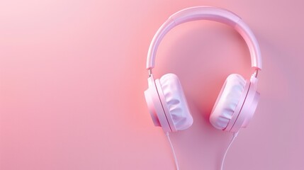 Pink headphones on pastel background, music, audio (1)
