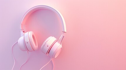 Pink headphones on pastel background, music, audio