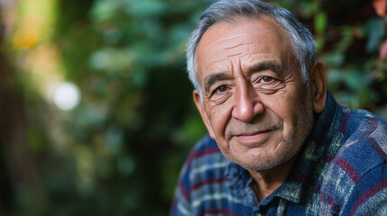 Senior man smiling warmly in casual outdoor portrait
