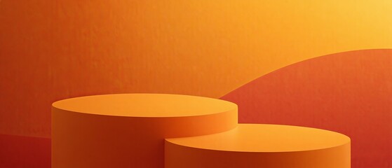 Empty podiums on abstract orange gradient background, perfect for modern and artistic product showcases. Generative AI