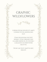 Floral frame. Graphic design page. Contour flower border.