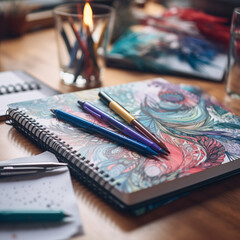 Fototapeta premium New Year Vision Board with Colorful Pens and Notebooks