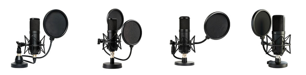 Studio Condenser Microphones with Pop Filters, Black Background