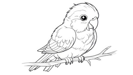 Fototapeta premium Line drawing of a cute mountain parrot. The lines are smooth and even, the background is white, which makes the image perfect for coloring.