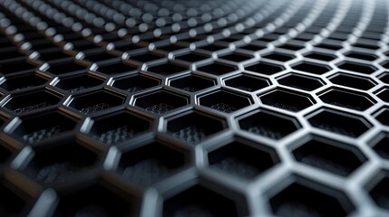Fototapeta premium Minimal symmetry concept. Close-up of a textured metal surface featuring a honeycomb pattern.