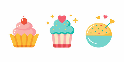 Collection of colorful cupcake designs for cafes and bakeries
