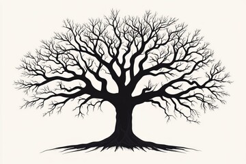 Black Silhouette Of A Large Leafless Tree