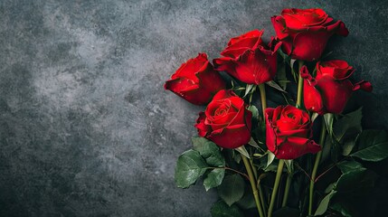 Red roses bouquet on dark background, romantic, love, Valentines