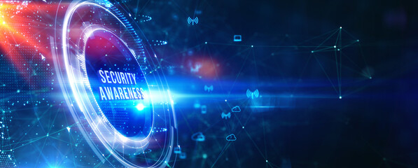 Inscription Security Awareness. Information Security Skills Management Service. 3d illustration