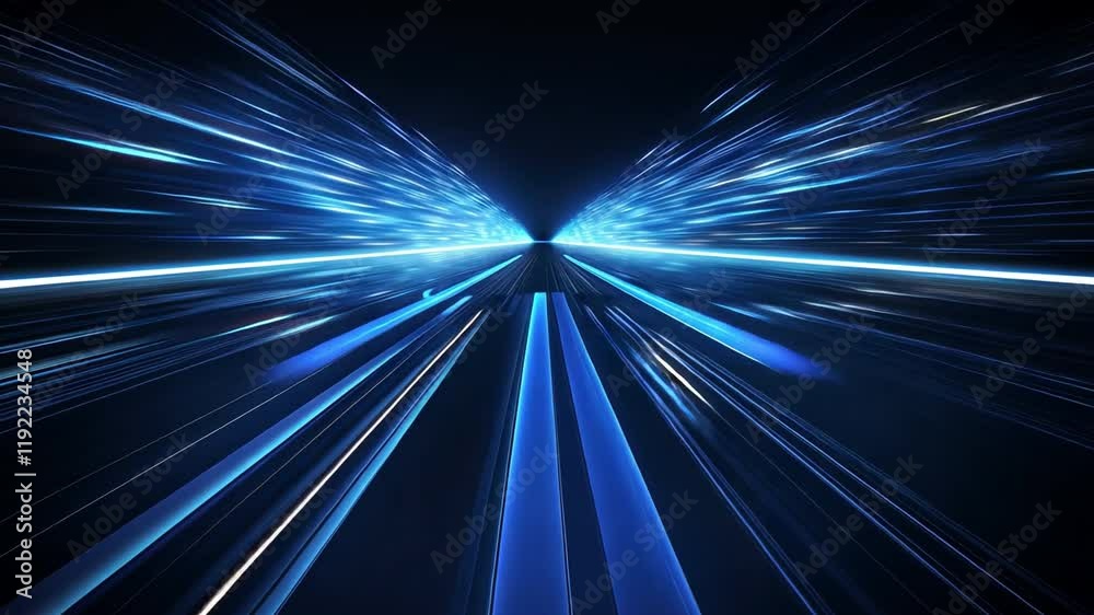 Poster blue speed lines: abstract digital art of blazing blue speed lines shooting outwards from a central 