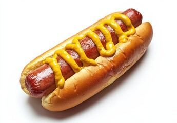 Juicy Hot Dog with Mustard on a Soft Bun Satisfies Your Cravings