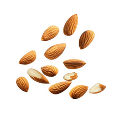 A bunch of almonds are flying through the air