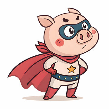 recommend clip art: cute pig super hero cartoon icon illustration animal